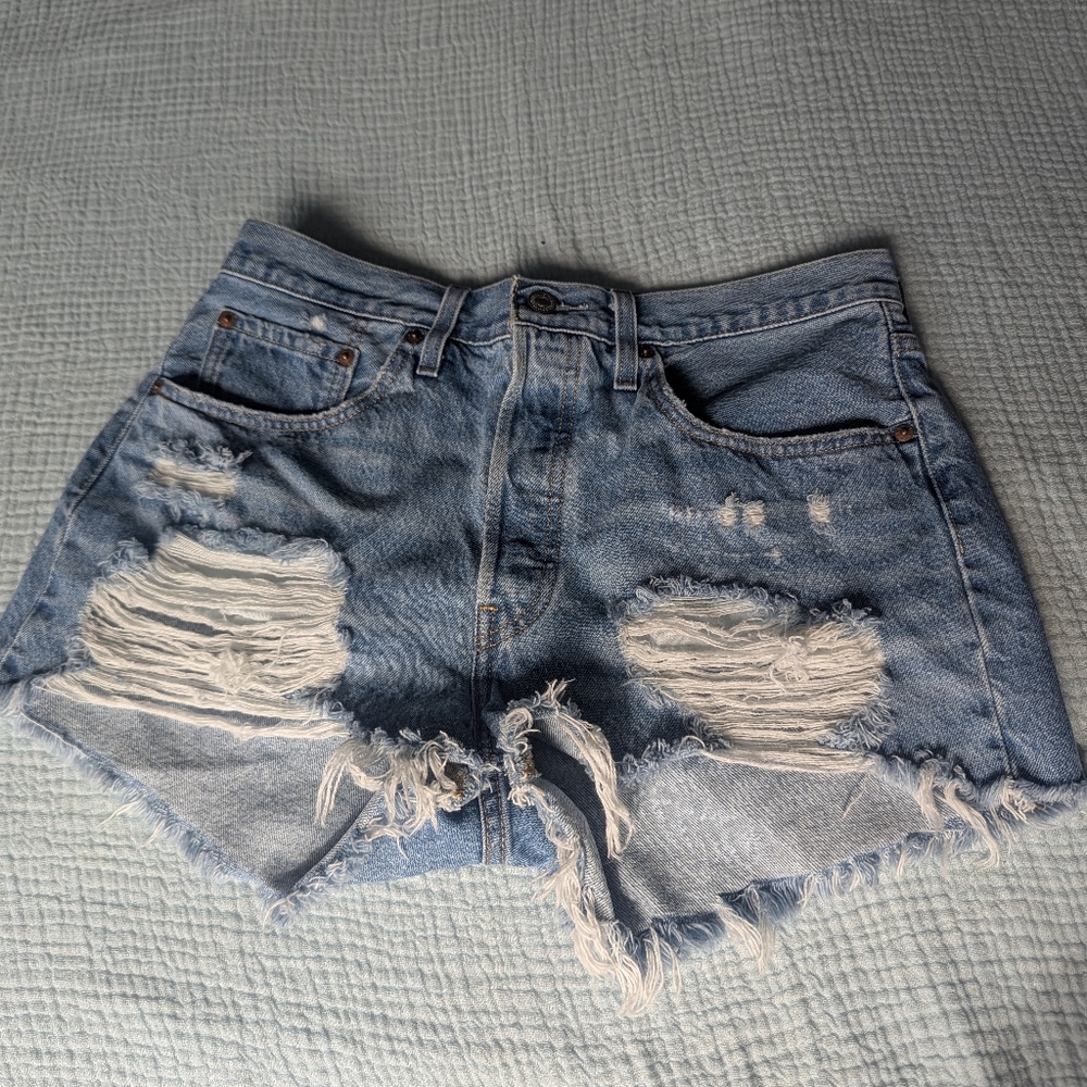 Levi's Blue Distressed 501 Jean Shorts
